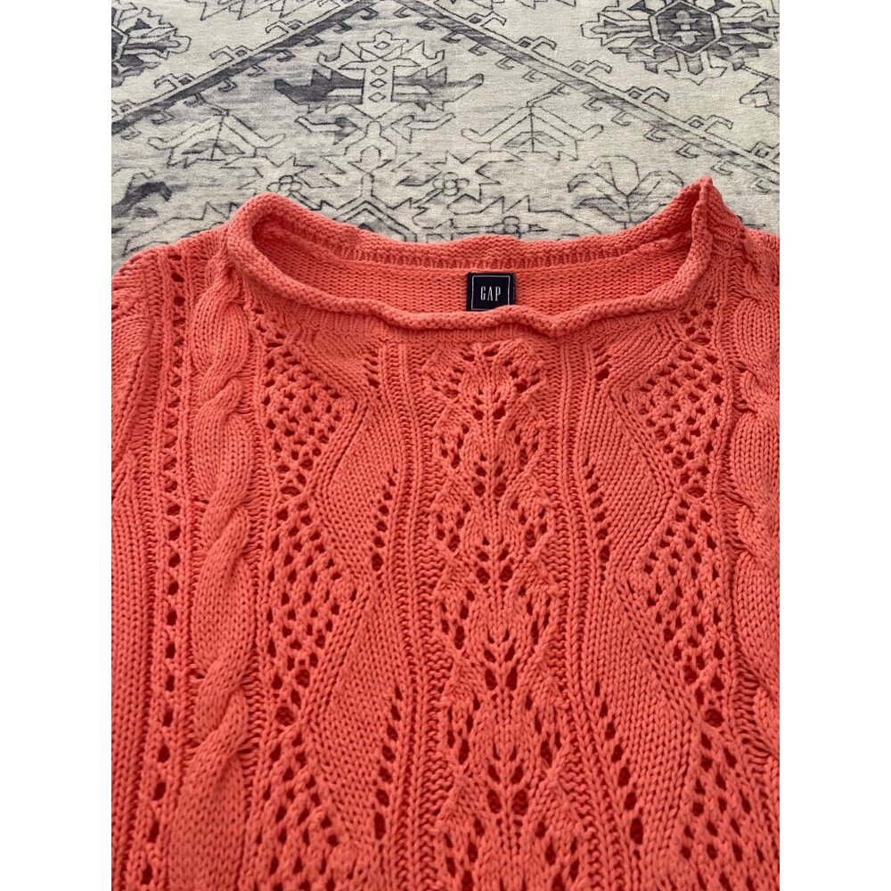 Womens Pink Cable Knit Pullover Sweater Gap X-Large 100% Cotton Crochet Top - Picture 2 of 6